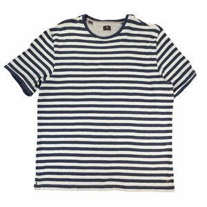 Left Coast Tee Men’s White/Navy Striped Cotton Short Sleeve Crew Neck Tee Large